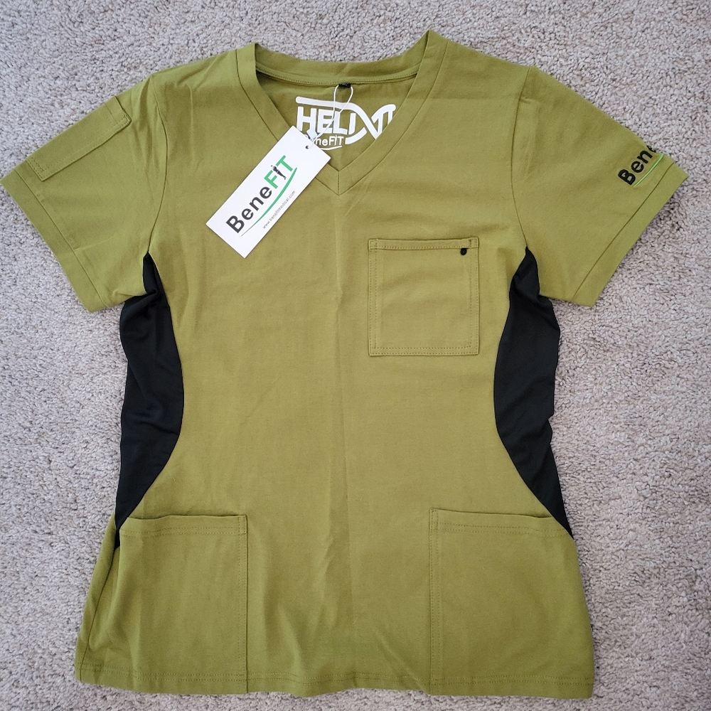 Green/Black BeneFIT Helix Scrub Top Women's M, New with Tags